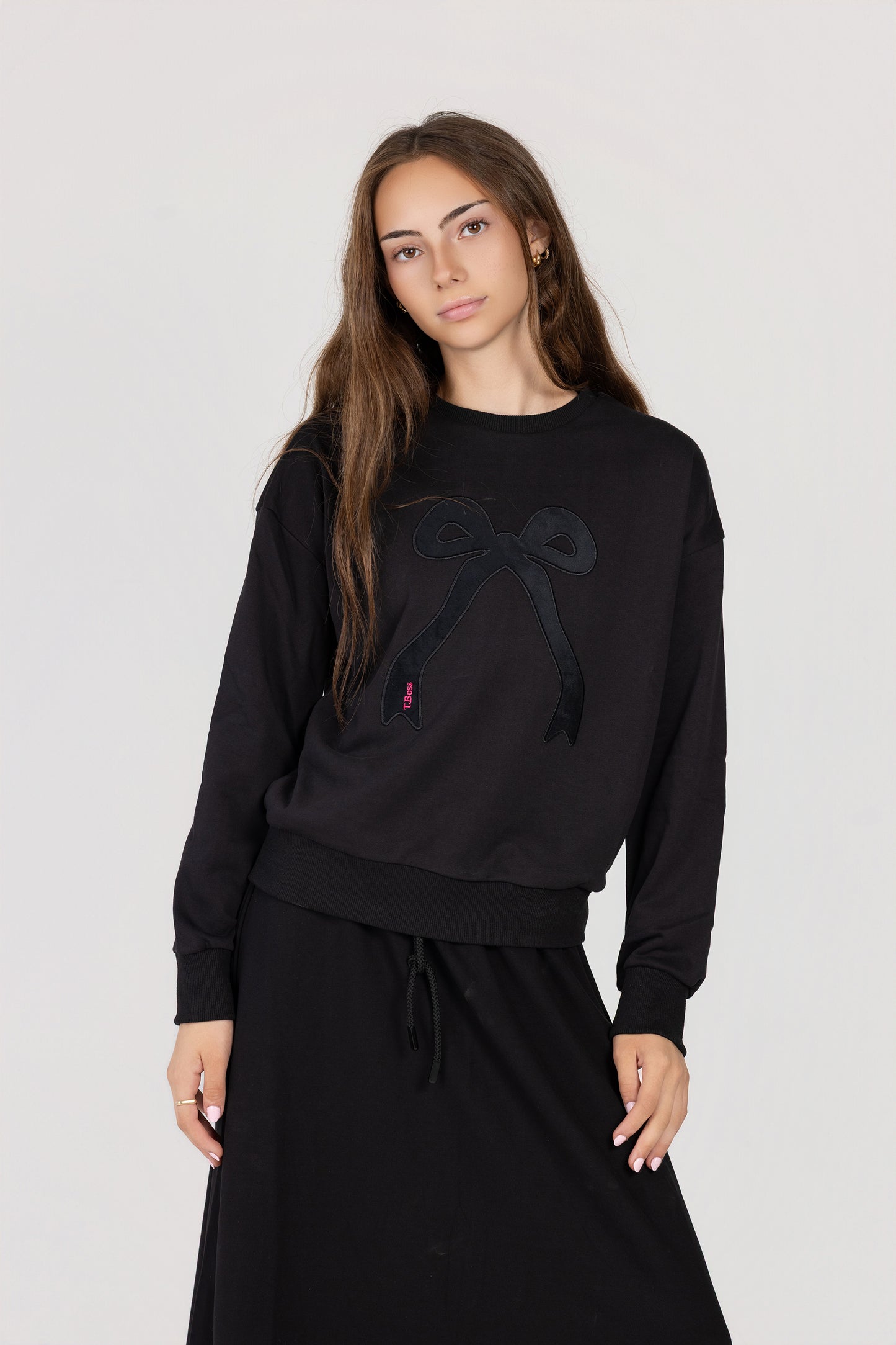 Velour bow sweatshirt