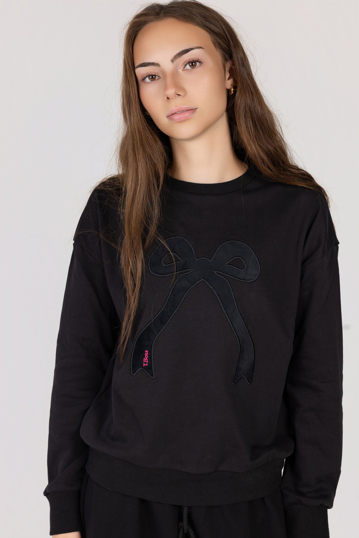 Velour bow sweatshirt