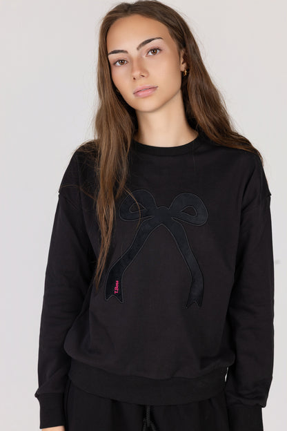Velour bow sweatshirt