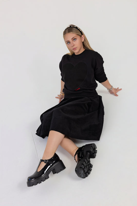 Corduroy pleated Knee Length skirt