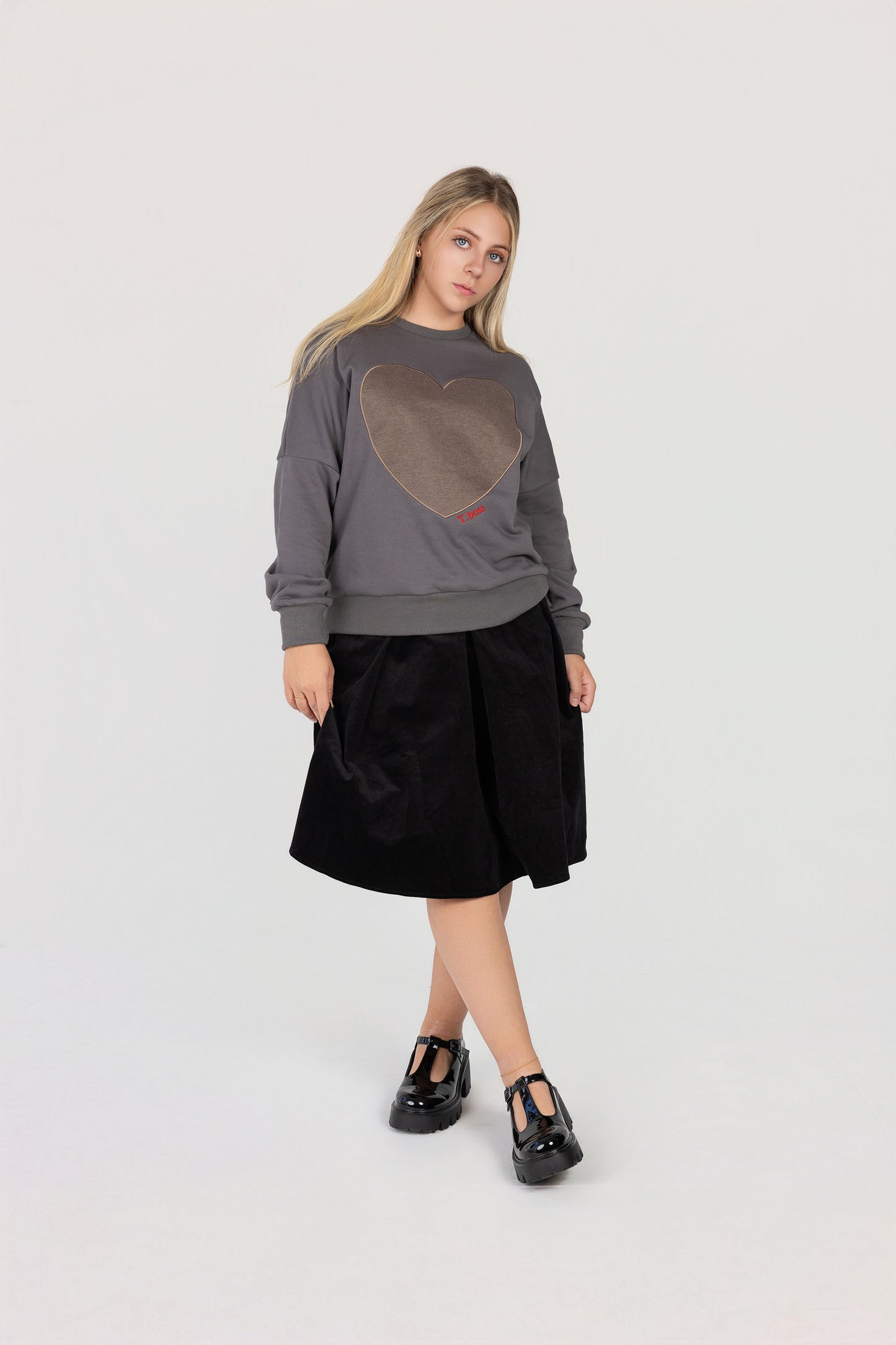 Corduroy pleated Knee Length skirt
