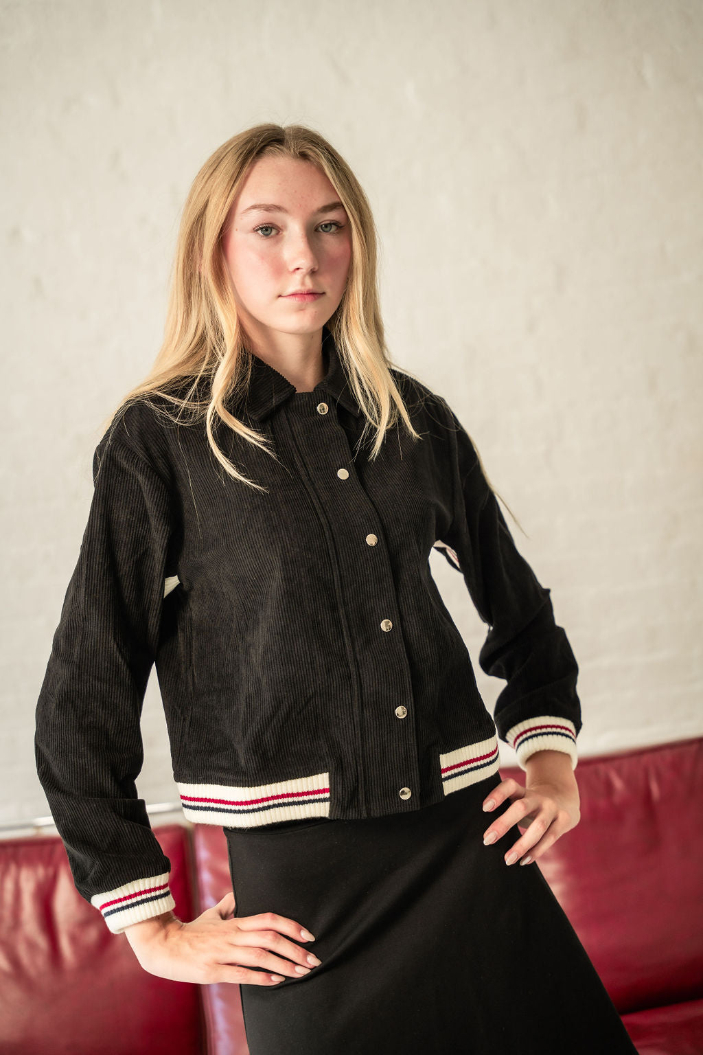 Corduroy Jacket with Striped Ribbing